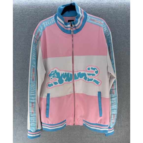 Le Tigre Other - Le Tigre Men's sz XL Pink Blue & White Track Jacket Pastel Tri Color Large Logo